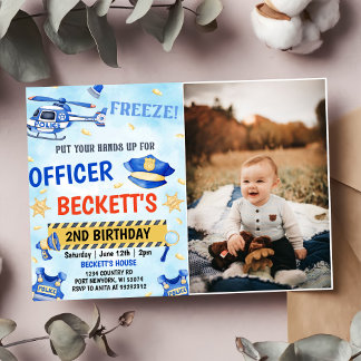 Politie Jongen 2e Verjaardag Party Foto Kaart