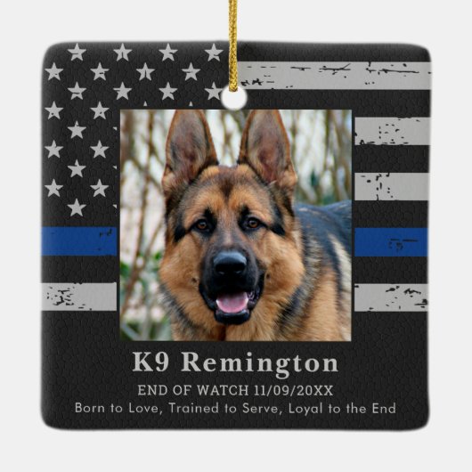 Politie K9 Memorial - Thin Blue Line - Politiehond Keramisch Ornament (Achterkant)