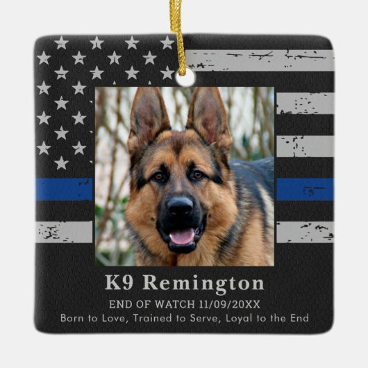 Politie K9 Memorial - Thin Blue Line - Politiehond Keramisch Ornament (Voorkant)
