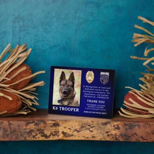 Politie K9 Pensioenfunctionaris Dog Law Enforcemen Fotoplaat (Zijkant)