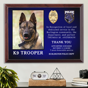 Politie K9 Pensioenfunctionaris Dog Law Enforcemen Troffee Gedenkplaat