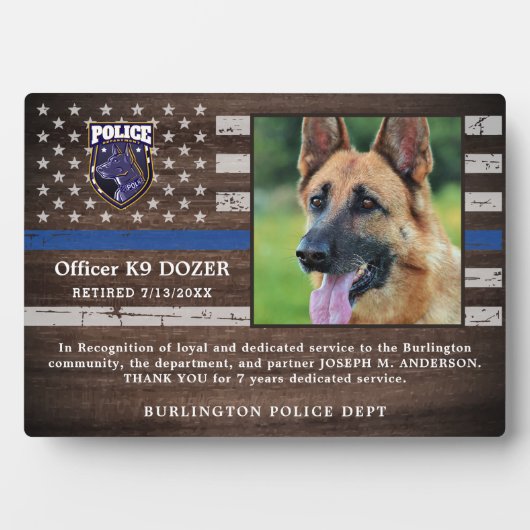 Politie K9 Uittreding politieagent in de wet Fotoplaat (voorkant)