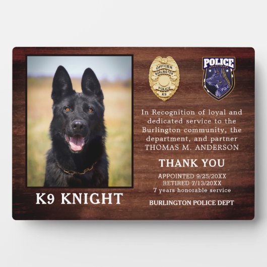 Politie K9 Uittredingswet Handhavingsambtenaar Dog Fotoplaat (voorkant)