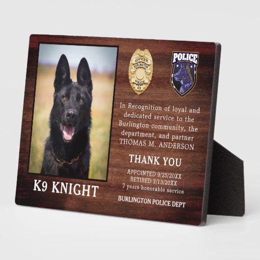 Politie K9 Uittredingswet Handhavingsambtenaar Dog Fotoplaat (Zijkant)