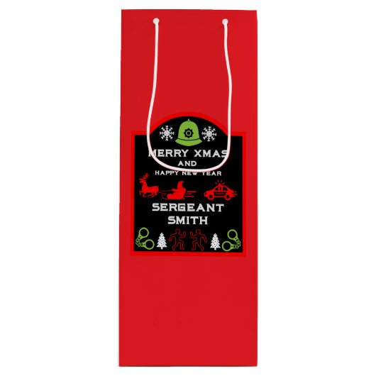 Politie Kerst Decoratieve Fles Wijn Cadeautas (Voorkant)
