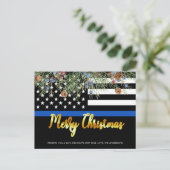 Politie Kerstmis Dunne Blauwe Lijn Wetshandhaving Feestdagenkaart (Staand voorkant)