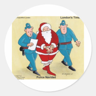 Politie Kerstmis Grappige Kerstman Cadeaus & Kaart Ronde Sticker