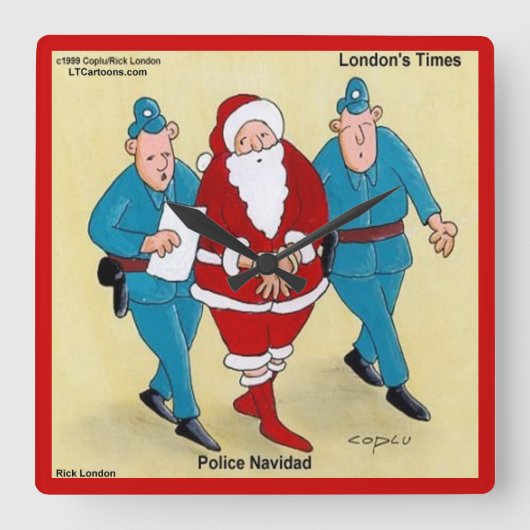 Politie Kerstmis Grappige Wandklok (Voorkant)