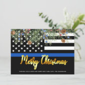 Politie Kerstmis met blauwe lijn Handhaving Ho Feestdagenkaart (Staand voorkant)