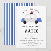 Politie Kids Verjaardagsfeestje Minimalist Kaart (Voorkant / Achterkant)