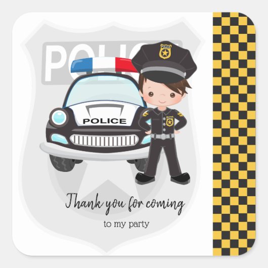 Politie kinder partij vierkante sticker (Voorkant)