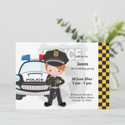 Politie kinderfeestje kaart (Staand voorkant)