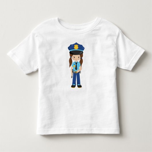 Politie Meisje, Politieagent, Agent, Bruin Haar Kinder Shirts (Voorkant)
