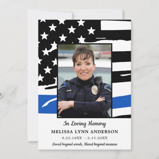 Politie Memorial Thin Blue Line Sympathie Funeral Bedankkaart (Voorkant)