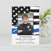 Politie Memorial Thin Blue Line Sympathie Funeral Bedankkaart (Staand voorkant)