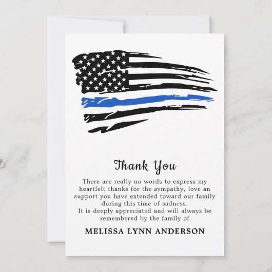 Politie Memorial Thin Blue Line Sympathie Funeral Bedankkaart (Achterkant)