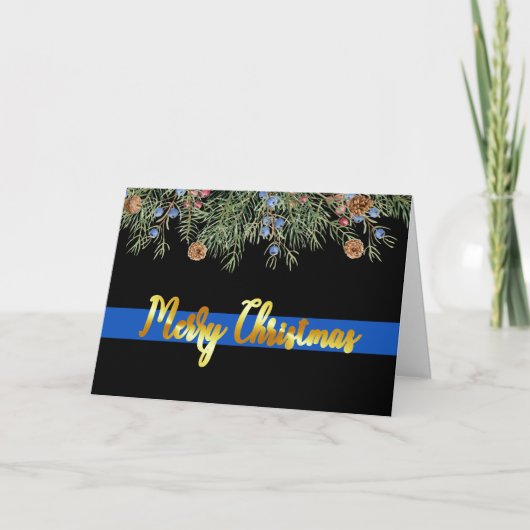 Politie Merry Kerstblauwe lijn wetshandhaving Feestdagen Kaart (Voorkant)