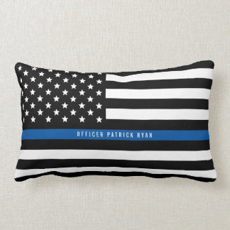 Politie met blauwe lijn Amerikaanse vlag Naam toev Kussen