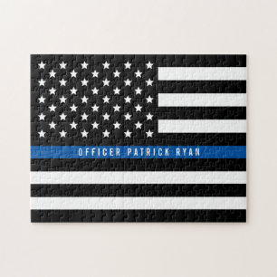 Politie met blauwe lijn Amerikaanse vlag Naam toev Legpuzzel