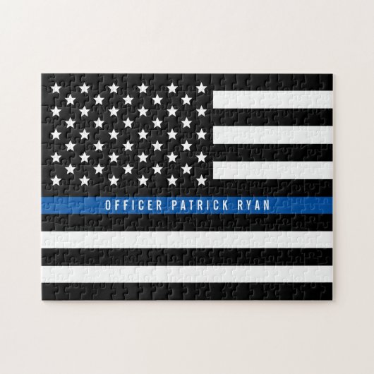 Politie met blauwe lijn Amerikaanse vlag Naam toev Legpuzzel (Horizontaal)