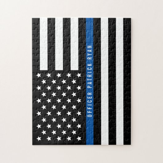 Politie met blauwe lijn Amerikaanse vlag Naam toev Legpuzzel (Verticaal)