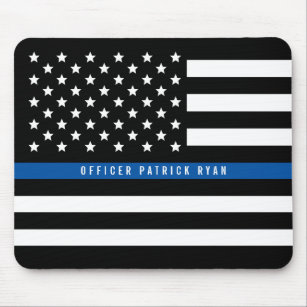 Politie met blauwe lijn Amerikaanse vlag Naam toev Muismat