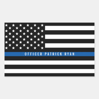 Politie met blauwe lijn Amerikaanse vlag Naam toev Rechthoekige Sticker