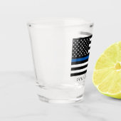 Politie met blauwe lijn Amerikaanse vlag Naam toev Shot Glas (Links)