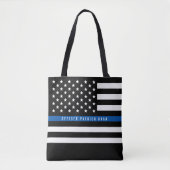 Politie met blauwe lijn Amerikaanse vlag Naam toev Tote Bag (Voorkant)
