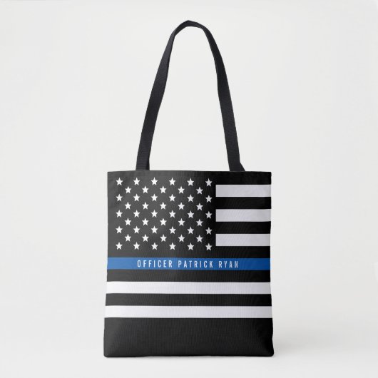 Politie met blauwe lijn Amerikaanse vlag Naam toev Tote Bag (Voorkant)