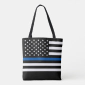 Politie met blauwe lijn Amerikaanse vlag Naam toev Tote Bag (Achterkant)