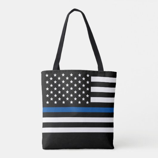 Politie met blauwe lijn Amerikaanse vlag Naam toev Tote Bag (Achterkant)