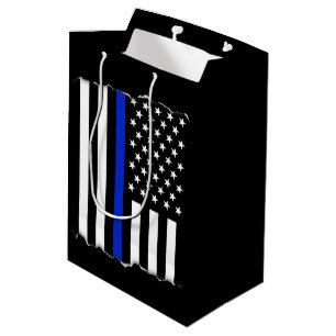 Politie met blauwe lijn Amerikaanse vlag uitzetten Medium Cadeauzakje
