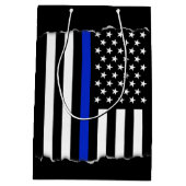 Politie met blauwe lijn Amerikaanse vlag uitzetten Medium Cadeauzakje (Achterkant)