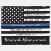 Politie met blauwe lijn vlag Aangepast pensioen Fleece Deken (Voorkant (Horizontaal))