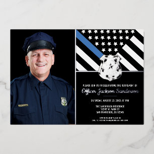 Politie met blauwe lijn Vlag Foto Retirement Party Folie Uitnodiging