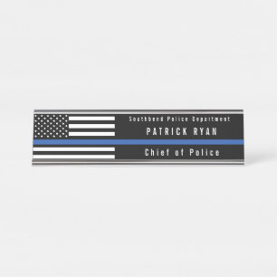 Politie met de blauwe lijn Amerikaanse vlag Bureau Naambordje