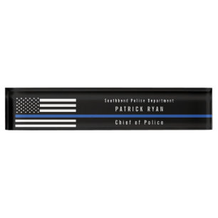 Politie met de blauwe lijn Amerikaanse vlag Naambordje