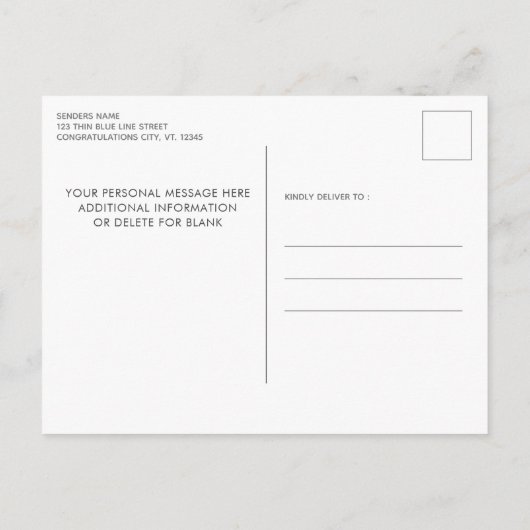 Politie met een blauwe lijn vlag Moderne pensioner Uitnodiging Briefkaart (Achterkant)