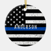 Politie met een dunne blauwe lijn met naam keramisch ornament (Voorkant)