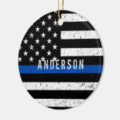 Politie met een dunne blauwe lijn met naam keramisch ornament (Links)