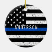 Politie met een dunne blauwe lijn met naam keramisch ornament (Achterkant)