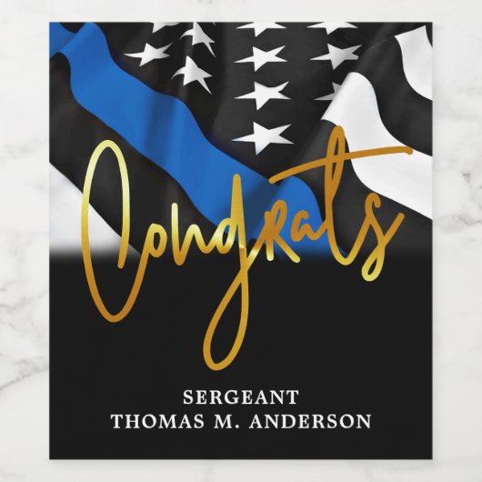 Politie met pensioen gaat gouden dun blauwe lijn u wijn etiket (Enkel label)