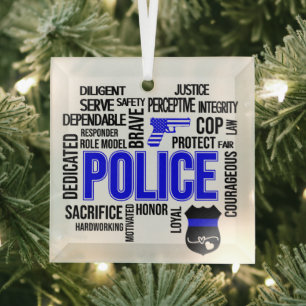 Politie met Woorden Glas Ornament