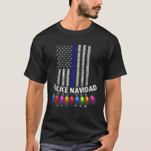 Politie Navidad T-shirt Dunne Blauwe Lijn Vertical