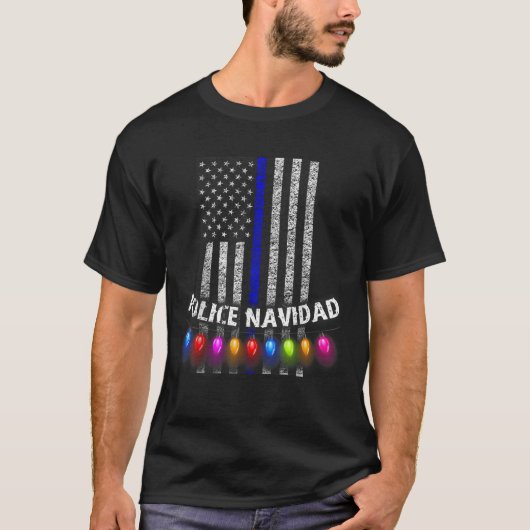 Politie Navidad T-shirt Dunne Blauwe Lijn Vertical (Voorkant)