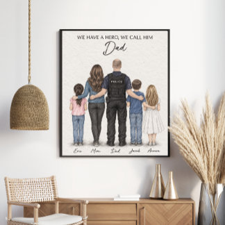 Politie Papa Held Familie Portret Poster