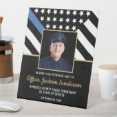 Politie pensioen blauwe lijn vlag foto welkom reclamebord met voetstuk (Insitu)