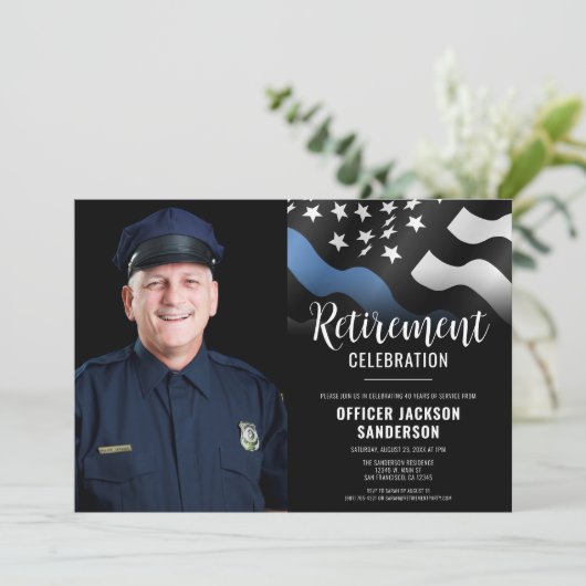 Politie pensioen blauwe lijn wetshandhaving foto kaart (Staand voorkant)