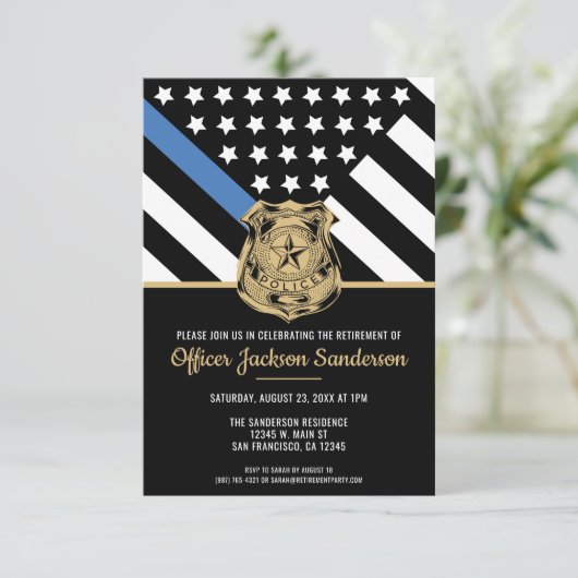 Politie pensioen blauwe lijn wetshandhaving kaart (Staand voorkant)